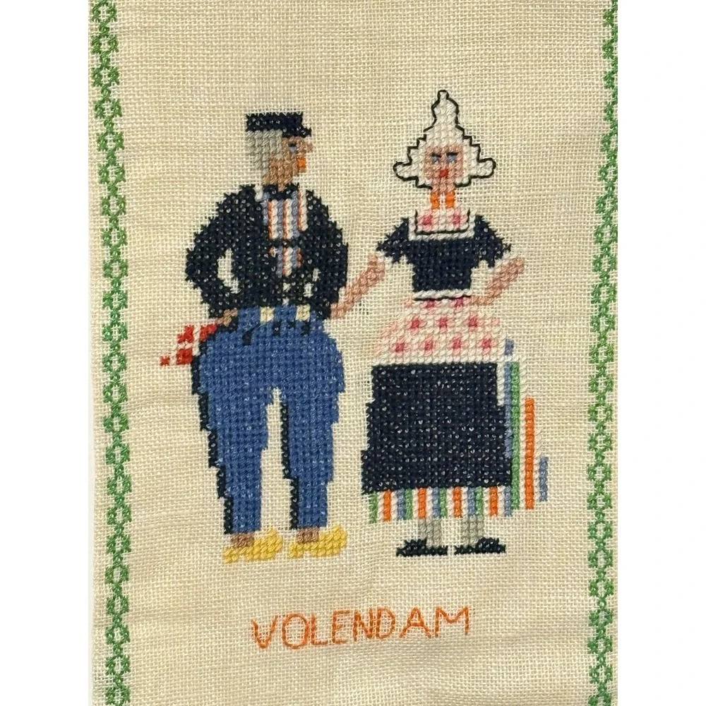 Vintage Dutch Needlepoint Bell Pull Wall Hanging Folk Costume Sampler 45in #12